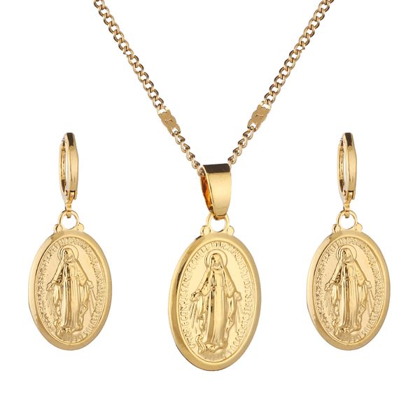 

fashion virgin mary jewelry set trendy gold color our lady women men charm jewelry sets gift, Silver