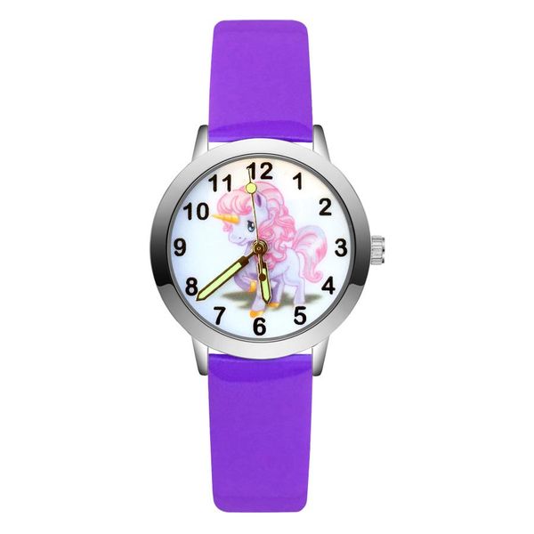 

fashion cartoon cute unicorn horse style children's watches kids student girls quartz leather wrist watch ja133 kdbzd, Blue