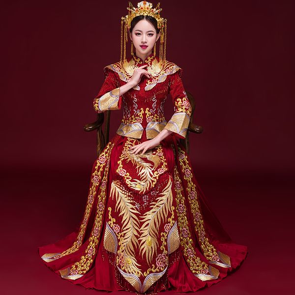 Vestido de noiva vestido de noiva de luxo étnica bordado estilo chinês Phoenix vestido vintage royal traje oriental Qipao