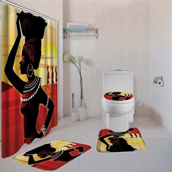 2020 New Black Shower Curtain Bath Mat Toilet Cover Rug Bathroom Decor Set
