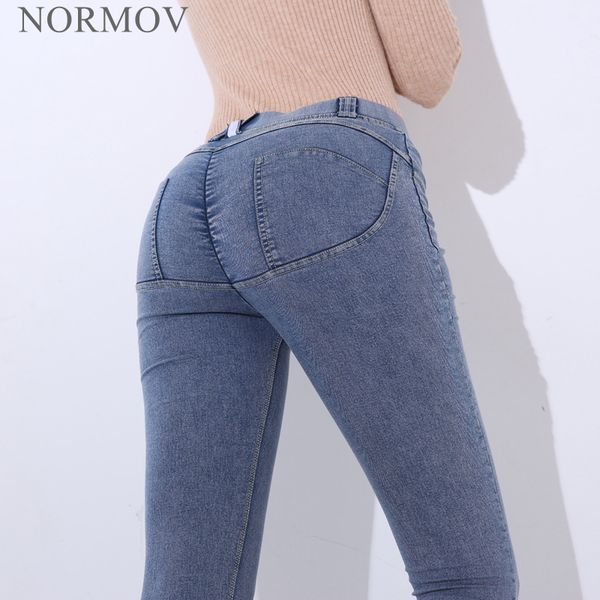 

normov fashion women jeans low waist elastic hip push up jeans colombian casual pockets zipper pencil pants 4 color, Blue