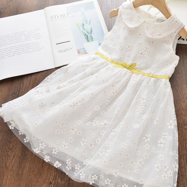 

2020 new summer girls' dress embroidered doll collar flowers party princess dress children's baby kids girls clothing 6 pcs/lot, Red;yellow