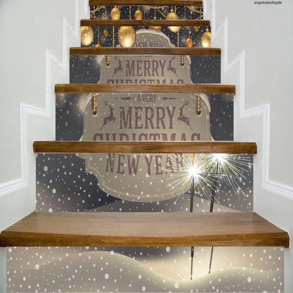 

merry 6pcs/set ball 18cm x fireworks 100cm golden christmas quotes stair sticker wall decor ltt085