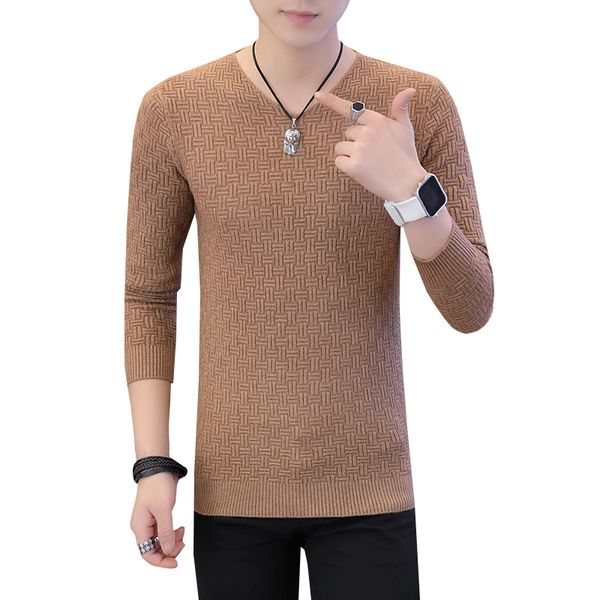 

loldeal winter new knitted pullover men's business cashmere sweater casual v-collar sweaters long sleeve knit, White;black
