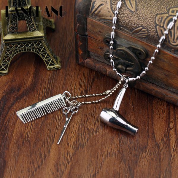 

creative jewelry neck lace tools hair dryer/scissor/comb pendants necklace barber shop hair dresser present necklace collier, Silver