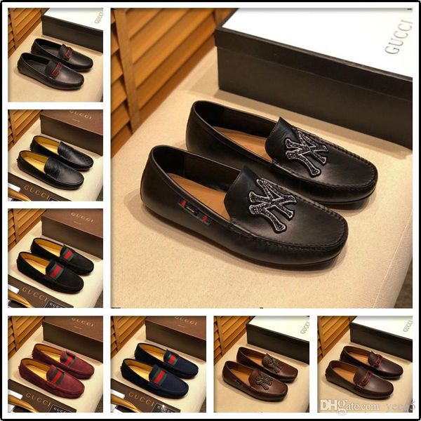 

21sf genuine leather italian fashion mens shoes casual luxury brands loafers designers men flat driving shoes espadrilles skor yeye5, Black