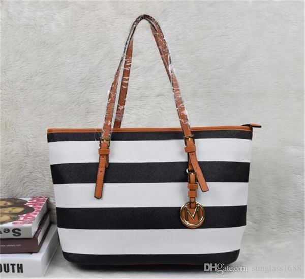 

women casual rivet stripe handbags micheal kaly new fashion women famous brand designer bags pu leather striped travel bag bags 2001