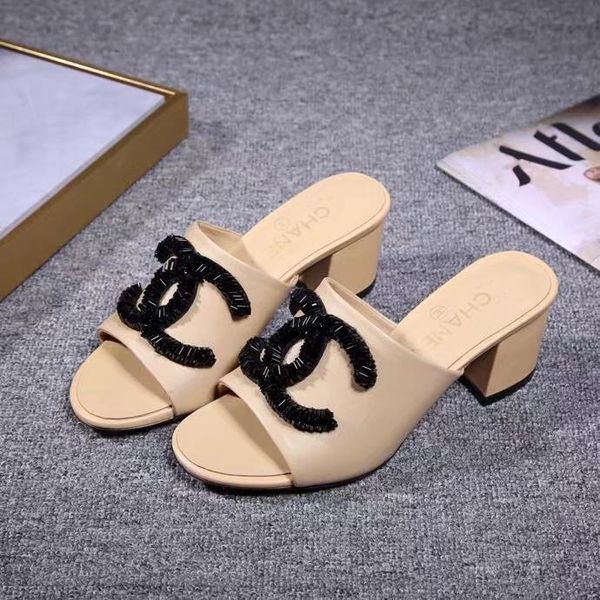

New Summer Women's Slippers French Brand Leather Beaded High-heeled Banquet Women's Sandals Casual Shoes Free Shipping 35-40 Size