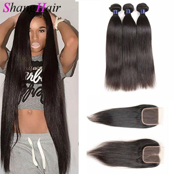

9а индийского virgin body wave пучки волос с closure индийской девой волос связкой человека с 4 «х 4» кружевом закрытие straight утками воло, Black