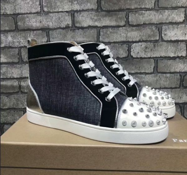 

men women rhinestone high flat shoes famous designer red bottom sneakers mens women casual shoes with box and dustbag, Black