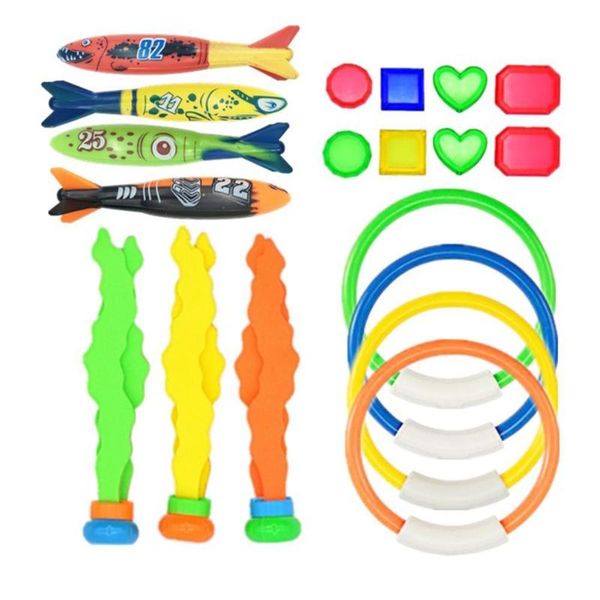 

19pcs swimming pool underwater diving rings diving torpedo rocket throwing toys pool game accessory