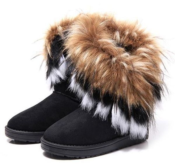 Moda pele de raposa quente outono inverno cunhas botas de neve femininas sapatos genuínos mitation senhora bota curta casual sapato longo tamanho 36-40