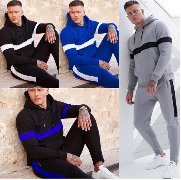 

2020 europe and the united states new fashion hooded men's sports and leisure sweater suit 2 sets, Gray
