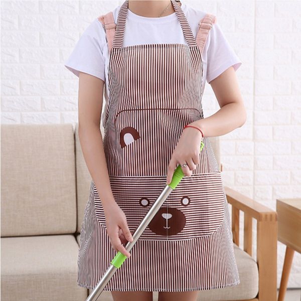 

washable household polyester apron kitchen cute printed stripe bear hanging neck aprons