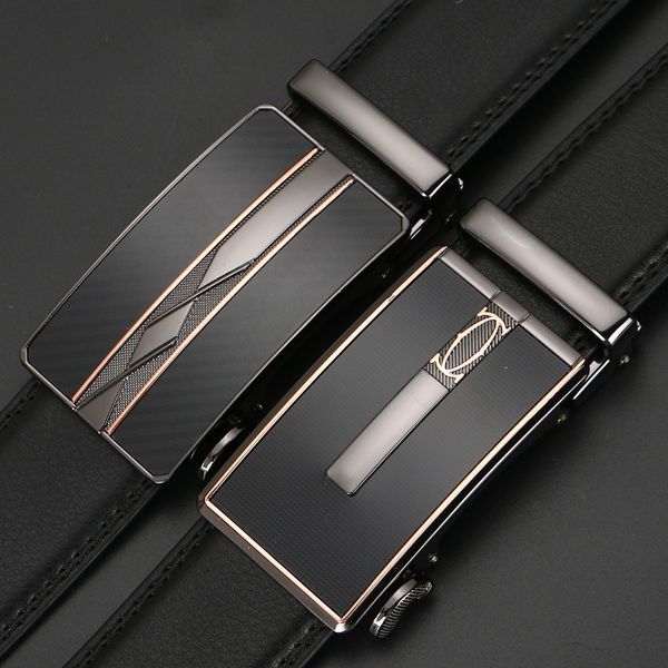 

men's leather patch casual pants patch automatic buckle belt pure cowhide business casual pants belt, Black;brown