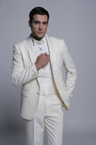 

new fashionable groom tuxedos groomsmen ivory shawl lapel man suit wedding men's blazer suits (jacket+pants+tie) 1279, Black;gray