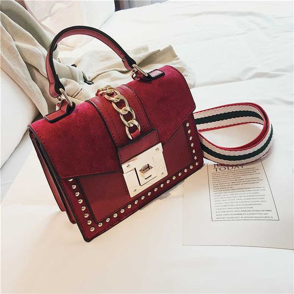 

2020 red small crossbody bag hand bags for women fashion chain rivet handbags pu leather ladies shoulder bag