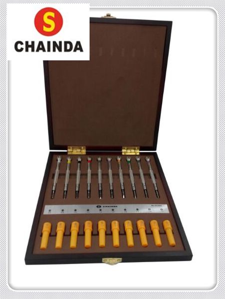 

1 set quality 10pcs chainda watch screwdriver set in wooden box for watch repairers and hobbyists