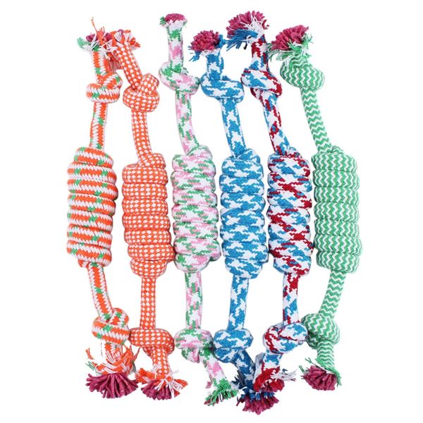 

1pcs puppy dog pet toy cotton braided bone rope chew knot dog toys interactive for puppy pet training game new random color 27cm