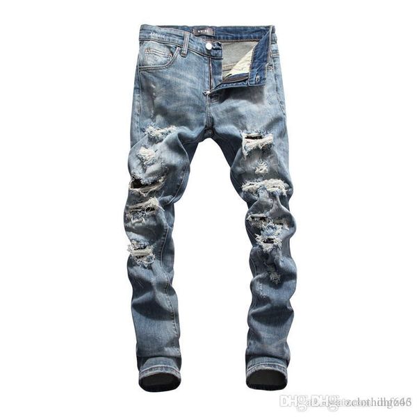 

mens 2020 luxury designer jeans pocket designer mens pants fashion distrressed washed teenagers jeans male clothing men pants, Blue