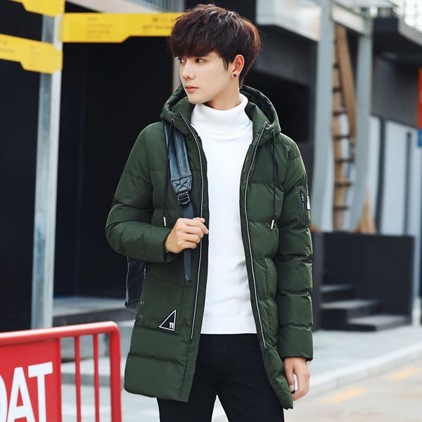 

casual zipper long winter parkas jacket men hooded pockets warm thick coat solid regular mens clothing plus size, Black