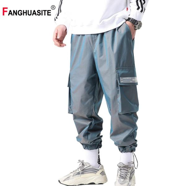 

spring new hip-hop cargo pants light breathable gradient color ankle length pants multi-pocket beam loose casual male k35, Black