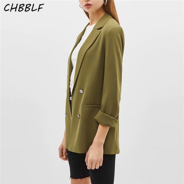

chbblf women chic army green blazer button decorate open stitch pockets back split female work wear stylish coat xdl2193, White;black