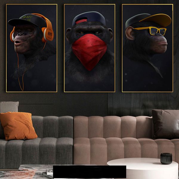

funny monkey wall paintings music monkey with mask posters and prints wall art pictures for living room decor (no frame