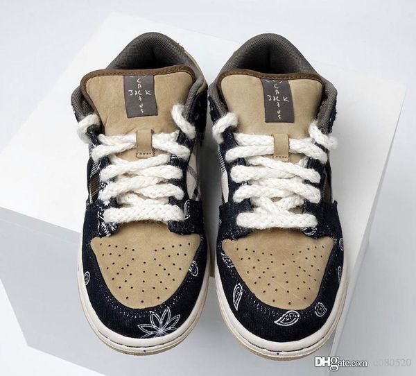 

выпуск трэвис скотт х sb dunk low парашют beige petra brown black mens женщины бег кроссовки скейт обувь ct5053-001 сша 5.5-12