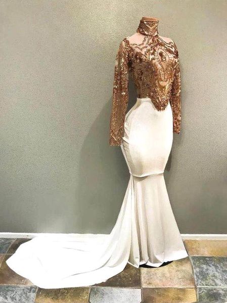 

white sparkly mermaid prom evening dress sequins lace long sleeve party gown african black girl pageant dresses bc1587