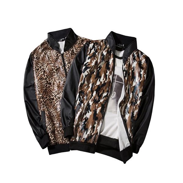 

xingdeng men's 2019 new european american style jacket leopard print fashion lapel printed outerwear casual zipper coat, Black;brown