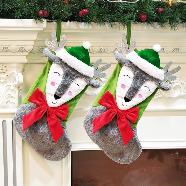 

рождественские олени подарочные носки симпатичные elk лук плюшевые дети xmas конфеты мешок подарка рождественской елки висячие home decor c1