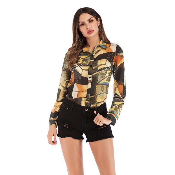 

women blouse 2020 spring summer fashion printed chiffon shirts female fashion long sleeve shirts womens and blouses, White