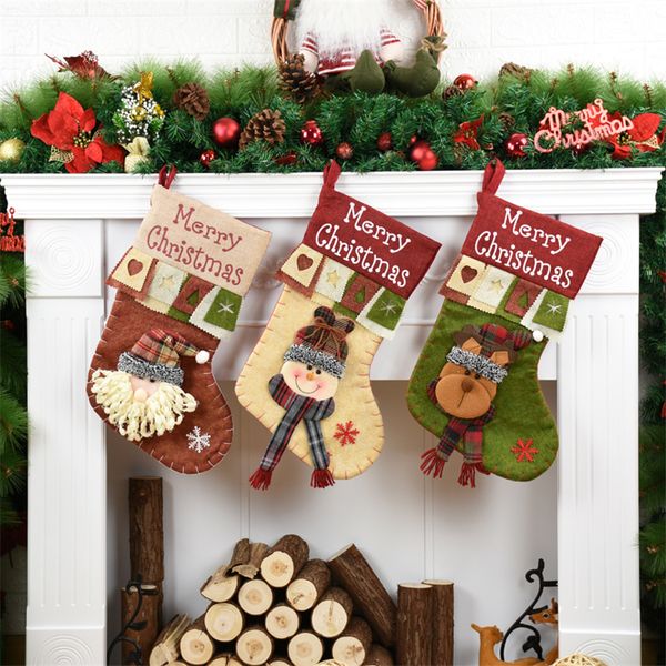 

santa claus snowman christmas stockings christmas gift bags natal new year gift candy organizer tree decorations