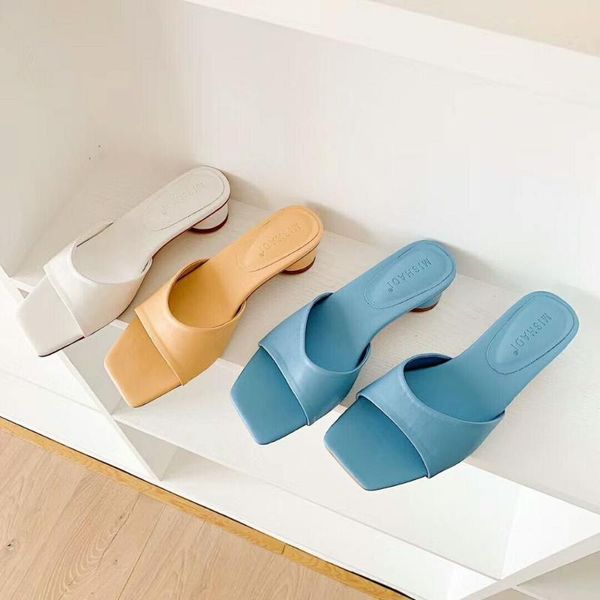 

summer women slippers solid sandal square high heel slip flip flops elegant women slides female leisure beach white sandals, Black