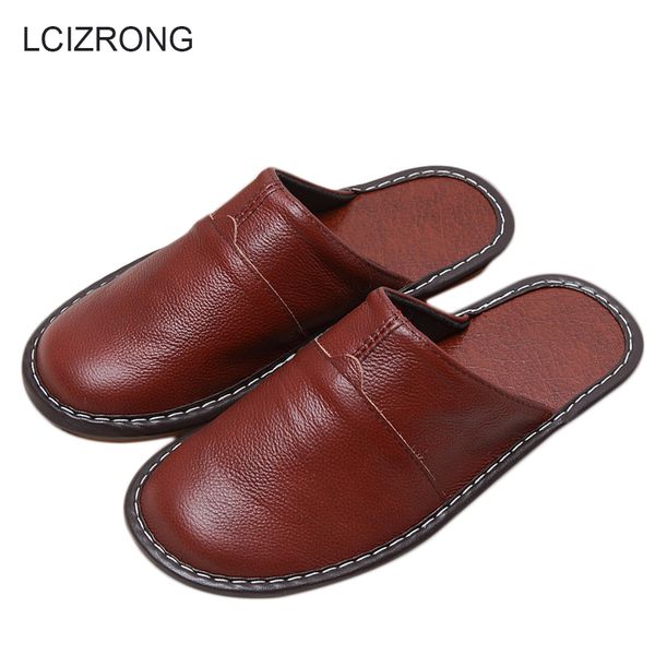 

lcizrong  colors genuine leather male slippers 35-44 size home family male slippers non-slip shoes spring, Black