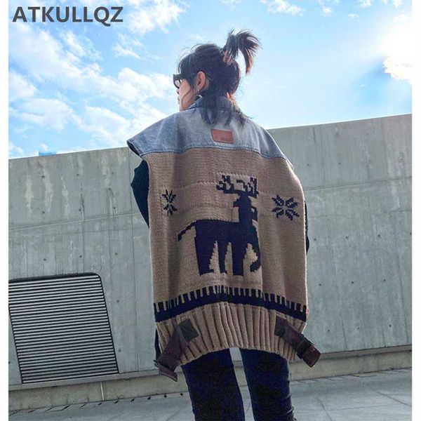 

knitting stitching denim vest women 2020 new spring large size wild jacket women wearing vest jacket street clothing, Black;white