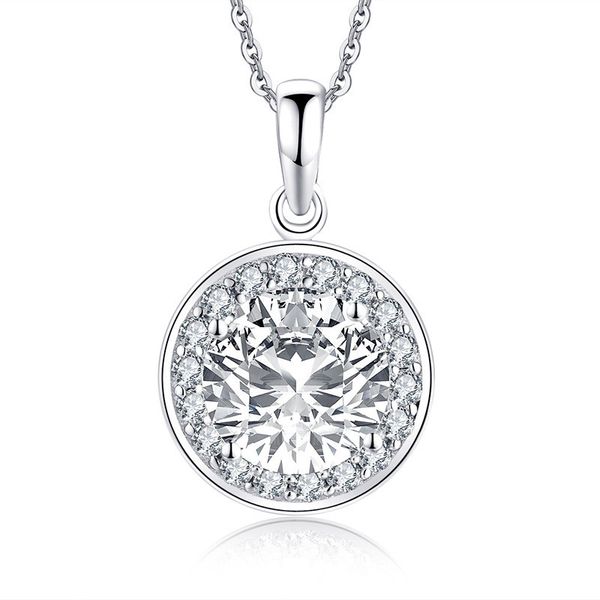 

8mm s925 fine jewelry sterling silver round cut pendant necklace lab-created diamond engagement wedding proposal gift