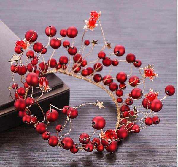 

red pearl crown performing wedding headwear birthday full circle crown hair accessories, Silver