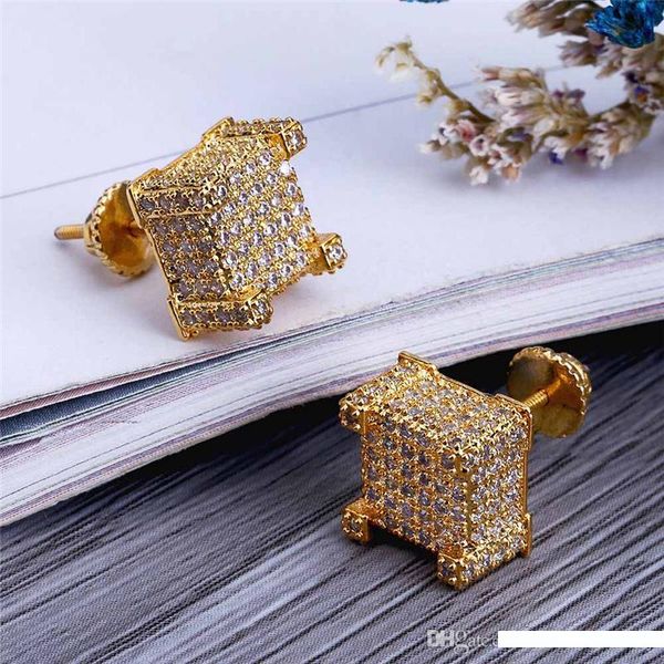 

роскошные мужчины хип-хоп серьги желтый белый позолоченный полный cz square серьги для мужчин панк jewerly, Golden;silver