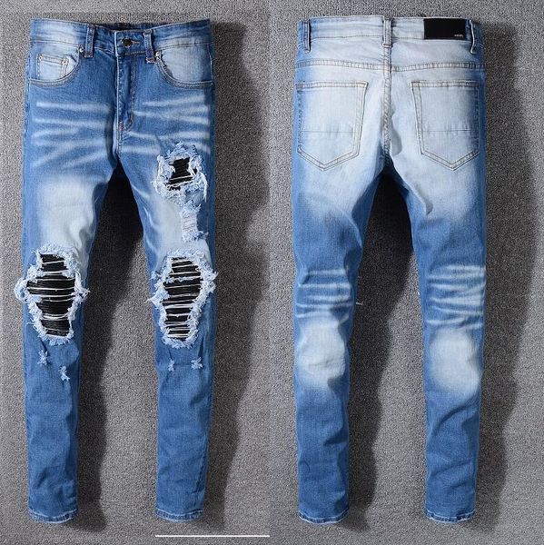 

Men jean amiri brand jean men ca ual hole hort wa hed old patch pant embroidery denim pant feet pant men brand pan