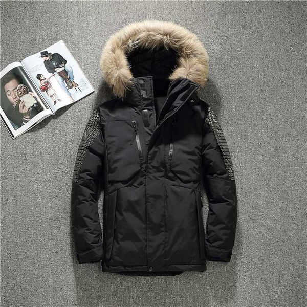 

2019 new winter male duck down jacket men fashion hooded down coat patchwork windproof waterproof fur hooded thicken warm coat, Black