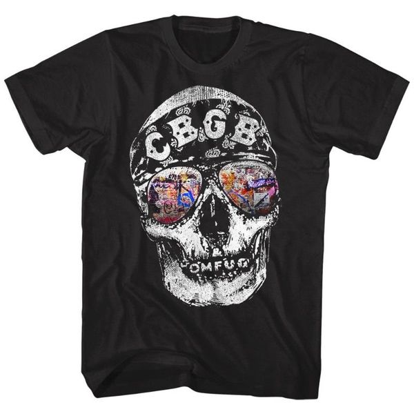 

cbgb omfug bandana skull sunglasses reflection men t-shirt posters punk, White;black