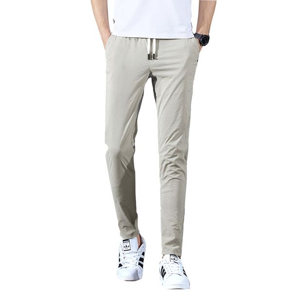 

mens stretch fashion slim fit casual pants elastic waist trousers black grey men joggers pants solid ankle length sweatpants