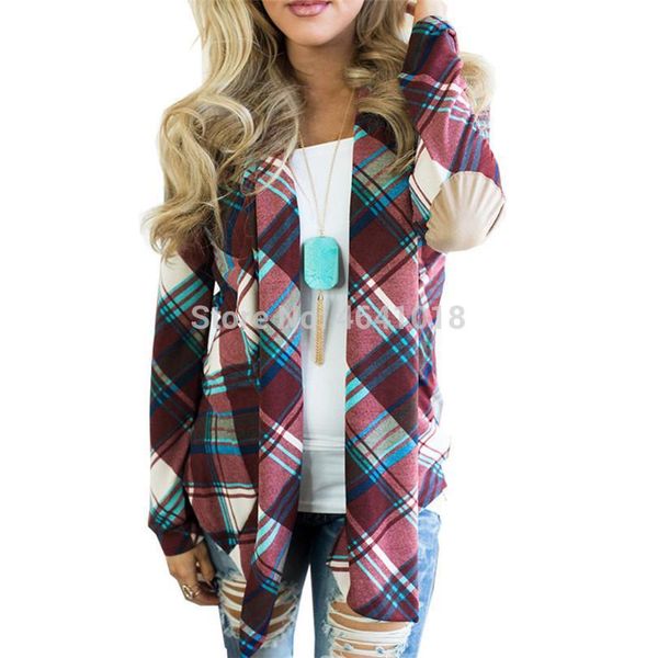 

2019 sweters women invierno autumn winter knitted plaid cardigans casual long sleeve sweater patchwork outwear plus size