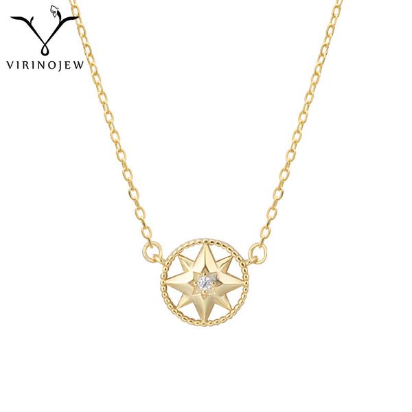 

fashion cz star round pendant necklace 925 sterling silver chain zircon gold charm choker necklace for women girls bijoux femme