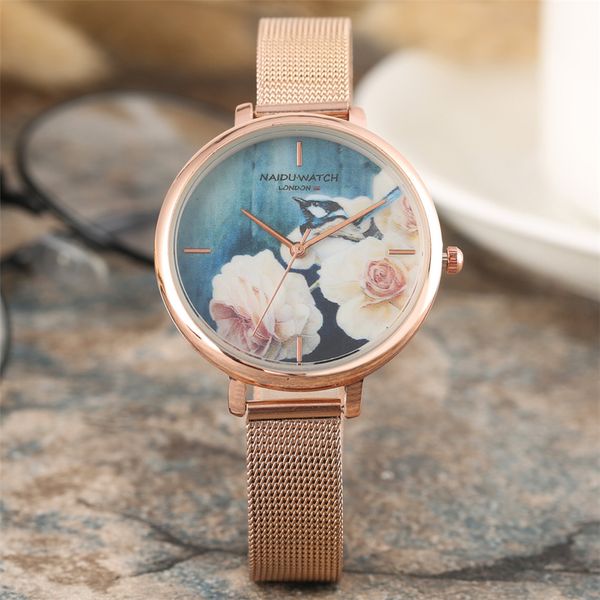 

stylish women's watches blooming flowers round dial elegance ladies wristwatch new 2019 female quartz timepieces montre femme, Slivery;brown