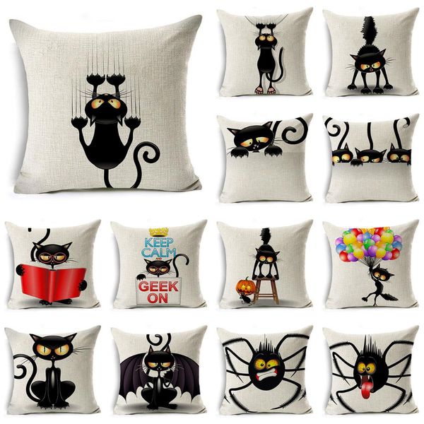 

wzh halloween little animals cushion cover 45x45cm linen decorative pillow cover sofa bed pillow case