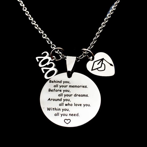 

2020 graduate graduation gift behind you all stainless steel necklace, Silver