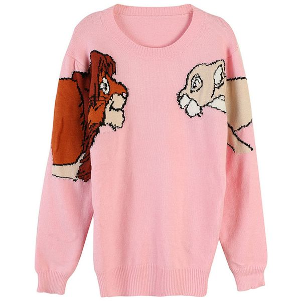

2019 autumn new luxury women designer sweaters long sleeve lion embroidery round neck pink loose knit pull femme pullover size s-l, White;black